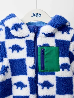 Bleu imprimé dinosaure - Veste JoJo Maman Bébé à damier en Borg à capuche