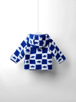 Bleu imprimé dinosaure - Veste JoJo Maman Bébé à damier en Borg à capuche