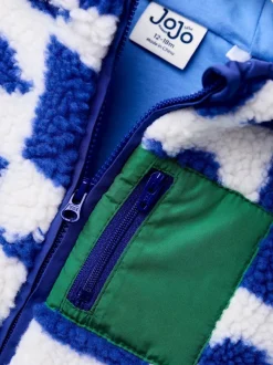 Bleu imprimé dinosaure - Veste JoJo Maman Bébé à damier en Borg à capuche