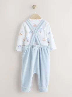 Bleu imprimé éléphant - Ensemble salopette et body en velours bébé (0mois-3ans)