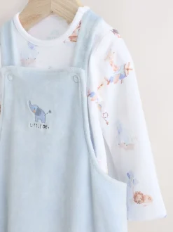 Bleu imprimé éléphant - Ensemble salopette et body en velours bébé (0mois-3ans)