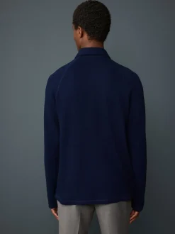 Bleu indigo - Manches longues - Polo texturé à manches longues gaufré