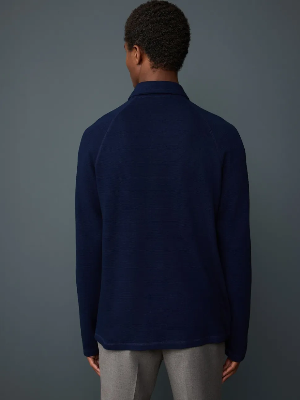 Bleu indigo - Manches longues - Polo texturé à manches longues gaufré