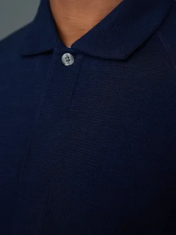 Bleu indigo - Manches longues - Polo texturé à manches longues gaufré