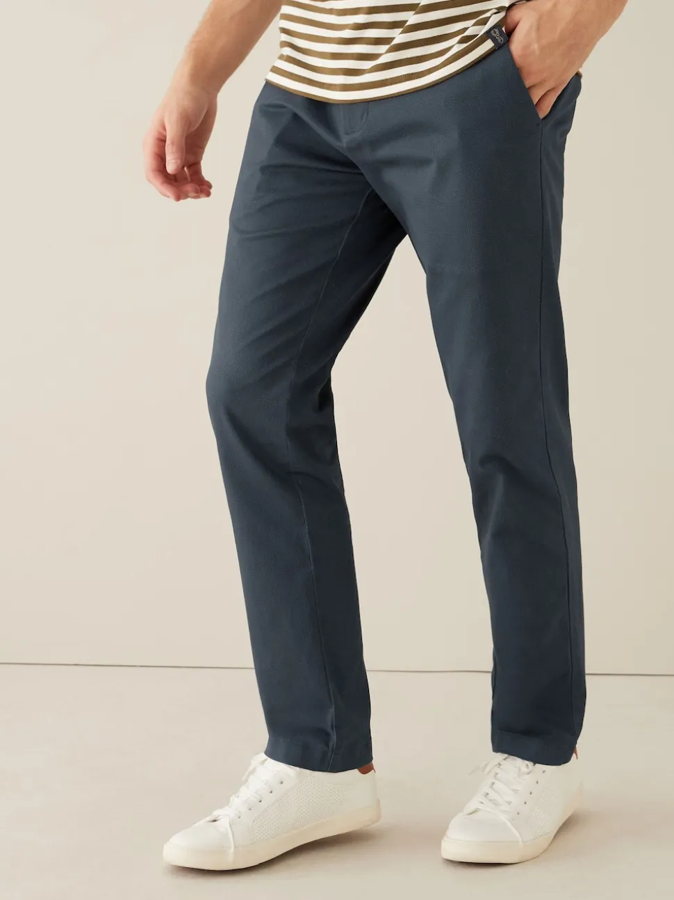 Bleu marine - Ajustement droit - Pantalon chino doux imprimé à ceinture