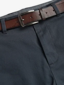 Bleu marine - Ajustement droit - Pantalon chino doux imprimé à ceinture