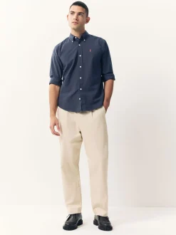 Bleu marine - Ajustement régulier - Chemise Oxford à manches longues