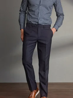 Bleu marine - Ajustement régulier - Pantalons Signature en 100 % laine avec ceinture Motion Flex