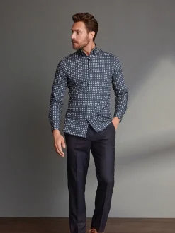 Bleu marine - Ajustement régulier - Pantalons Signature en 100 % laine avec ceinture Motion Flex