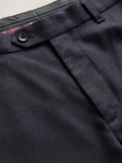 Bleu marine - Ajustement régulier - Pantalons Signature en 100 % laine avec ceinture Motion Flex