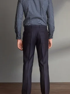 Bleu marine - Ajustement régulier - Pantalons Signature en 100 % laine avec ceinture Motion Flex