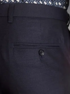 Bleu marine - Ajustement régulier - Pantalons Signature en 100 % laine avec ceinture Motion Flex