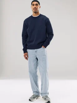 Bleu marine - Ajustement régulier - Sweat-shirt épais à Col rond riche en coton