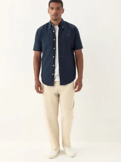 Bleu marine - Ajustement régulier - Chemise Oxford à manches courtes
