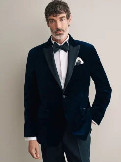 Bleu marine - Ajustement régulier - Blazer Signature Pontoglio en velours italien