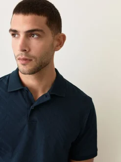 Bleu marine - Ajustement régulier - Polo habillé en jacquard