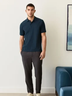 Bleu marine - Ajustement régulier - Polo habillé en jacquard