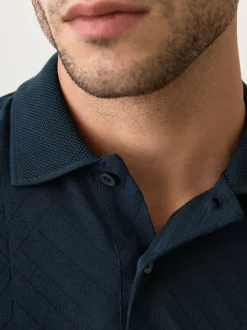 Bleu marine - Ajustement régulier - Polo habillé en jacquard