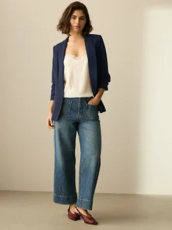 Bleu marine - Blazer décontracté à manches froncées