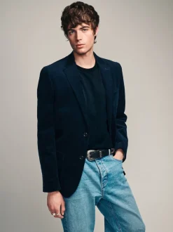 Bleu marine - Blazer en velours côtelé