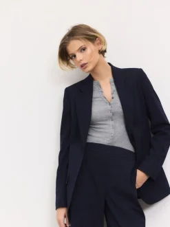 Bleu marine - Blazer simple boutonnage en laine