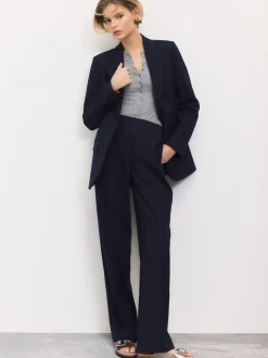 Bleu marine - Blazer simple boutonnage en laine