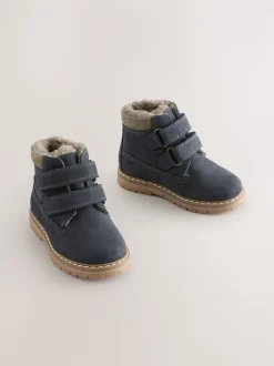 Bleu marine - Bottes de travail en cuir à fermeture scratch™ doublées thermiques