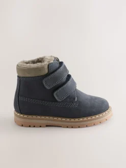 Bleu marine - Bottes de travail en cuir à fermeture scratch™ doublées thermiques