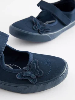 Bleu marine - Butterfly Embroidered School Plimsoll Chaussures