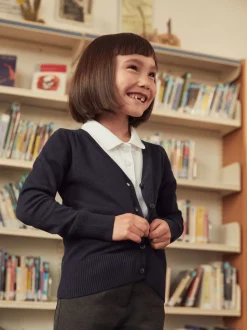 Bleu marine - Cardigan à col en V Cotton Rich School (3-16ans)