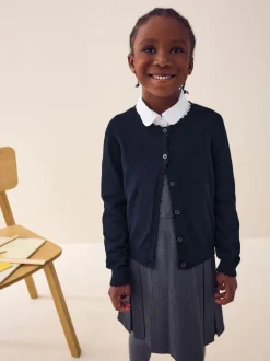 Bleu marine - Cardigan scolaire à bord festonné Cotton Rich (3-16ans)
