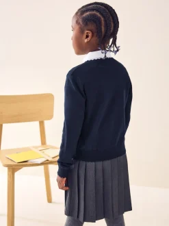 Bleu marine - Cardigan scolaire à bord festonné Cotton Rich (3-16ans)