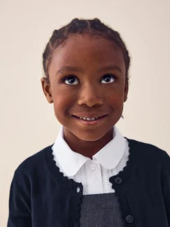 Bleu marine - Cardigan scolaire à bord festonné Cotton Rich (3-16ans)