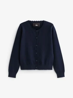 Bleu marine - Cardigan scolaire à bord festonné Cotton Rich (3-16ans)