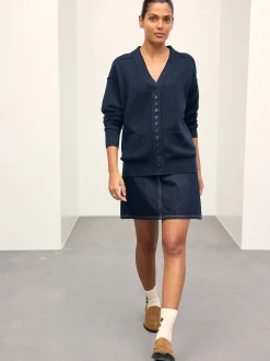 Bleu marine - Cardigan ultra-doux à col en V avec poches