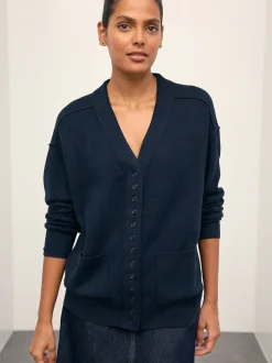 Bleu marine - Cardigan ultra-doux à col en V avec poches