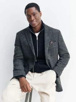 Bleu marine - Cardigan zippé en chenille Texture gaufré Coupe classique