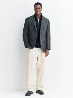 Bleu marine - Cardigan zippé en chenille Texture gaufré Coupe classique