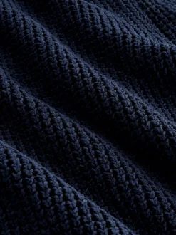 Bleu marine - Cardigan zippé en chenille Texture gaufré Coupe classique