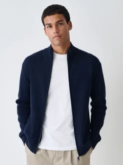 Bleu marine - Cardigan zippé N.premium coupe classique 100% coton haut de gamme