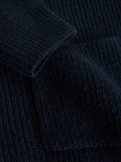 Bleu marine - Cardigan zippé à texture côtelée en laine