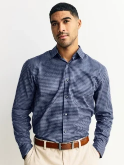 Bleu marine à carreaux vichy - Chemise élégante douce au toucher à manches longues