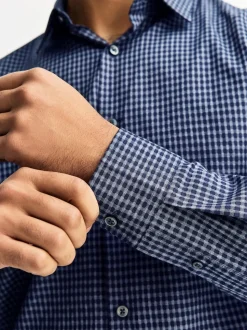 Bleu marine à carreaux vichy - Chemise élégante douce au toucher à manches longues