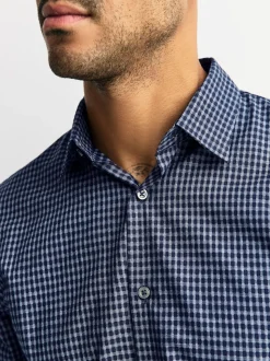 Bleu marine à carreaux vichy - Chemise élégante douce au toucher à manches longues