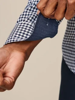 Bleu marine à carreaux vichy - Chemise Oxford ajustée Easy Iron Button Down