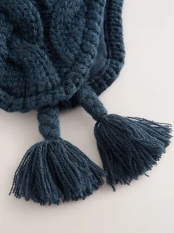 Bleu marine - Chapeau à pompon inca en maille torsadée (3mois-10ans)