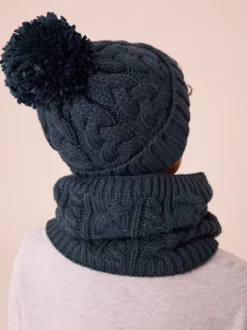 Bleu marine - Chapeau pompon en tricot torsadé (1-16ans)