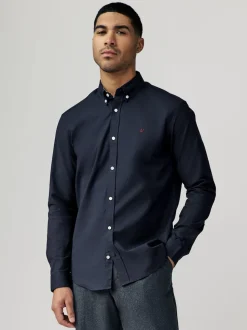 Bleu marine - Chemise Oxford stretch à manches longues