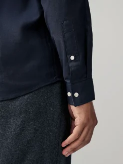 Bleu marine - Chemise Oxford stretch à manches longues