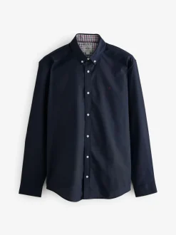 Bleu marine - Chemise Oxford stretch à manches longues